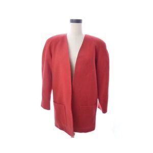 Vintage 80s Womens Business Red Wool Clutch Coat Open Jacket M L